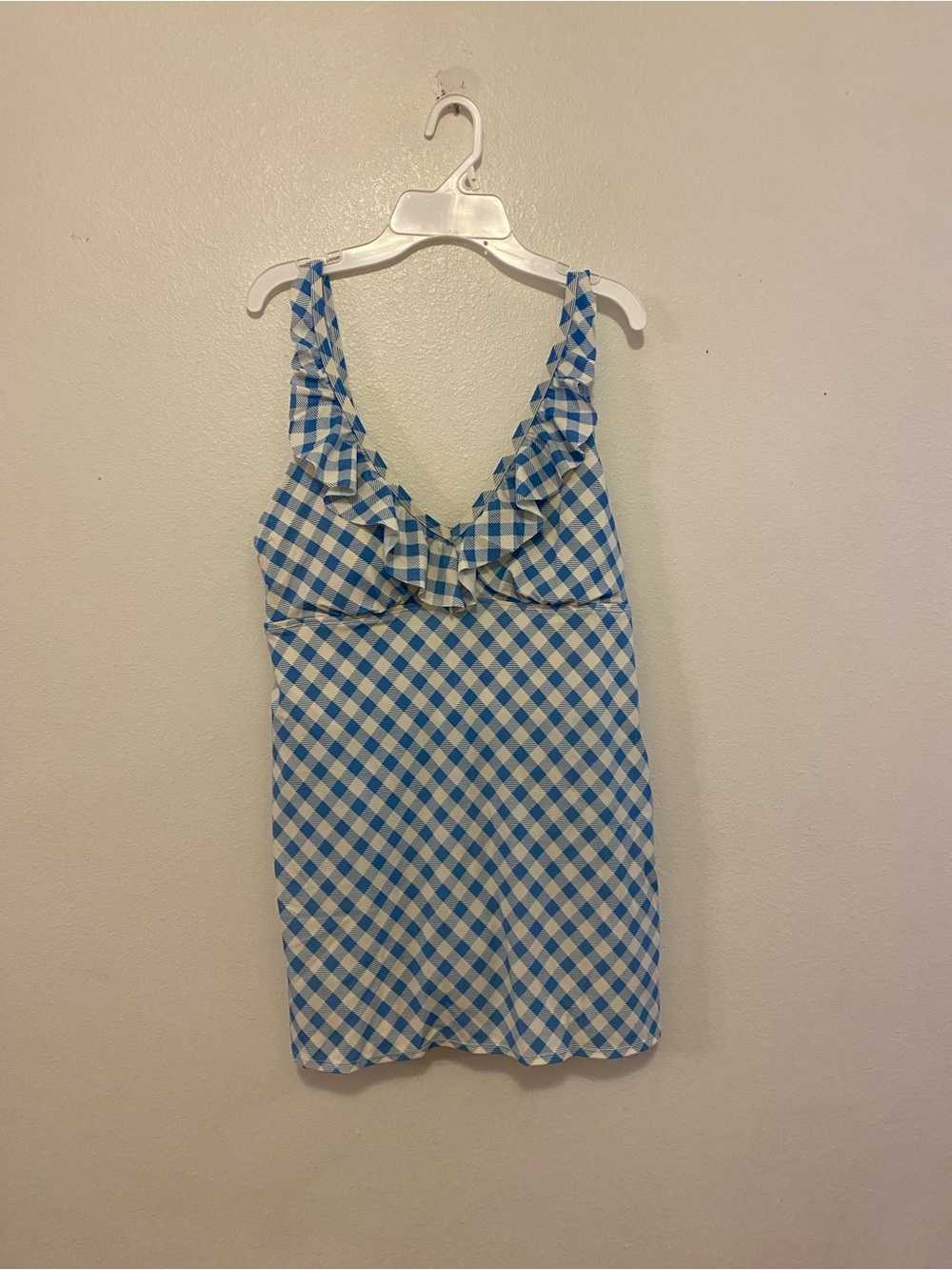 Women’s Blue and White Gingham Ruffle swim dress